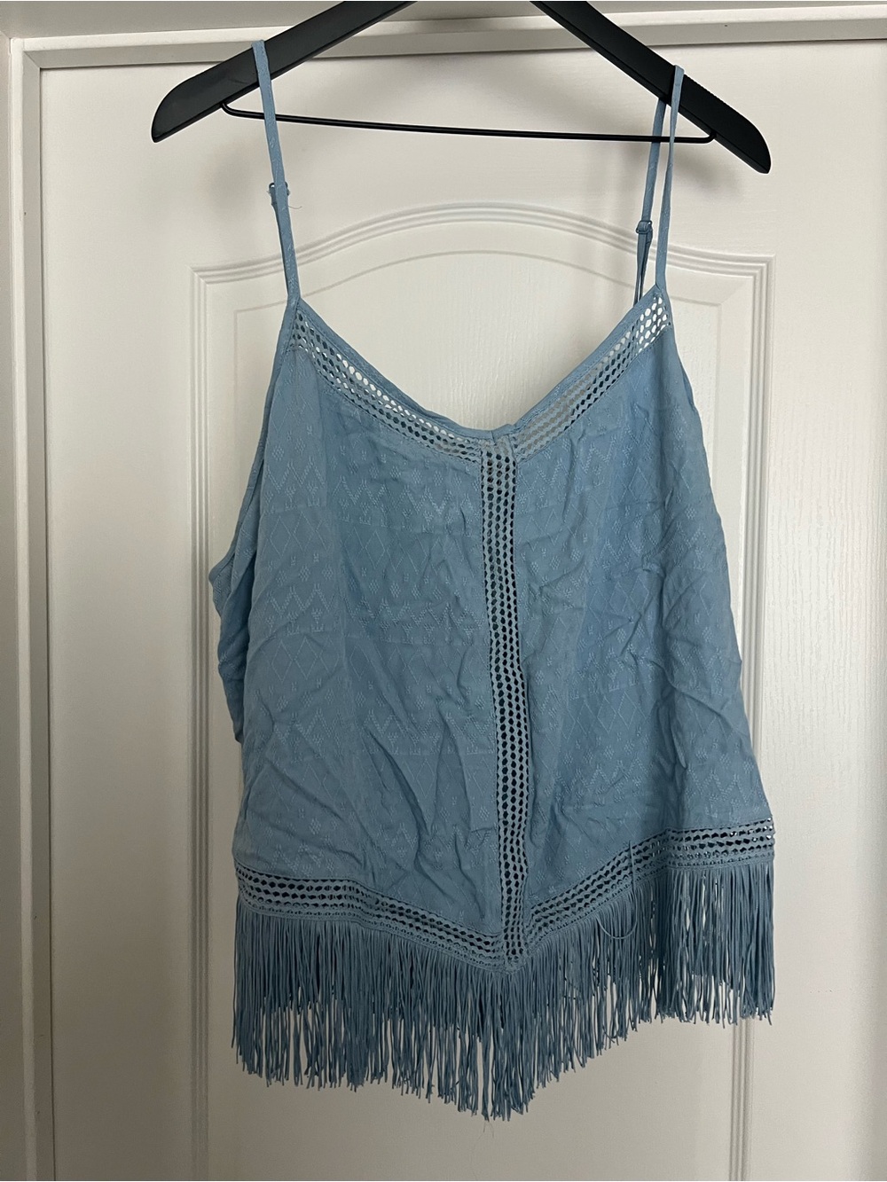 Idyllwind Light Blue Crochet-Trim Fringe Camisole